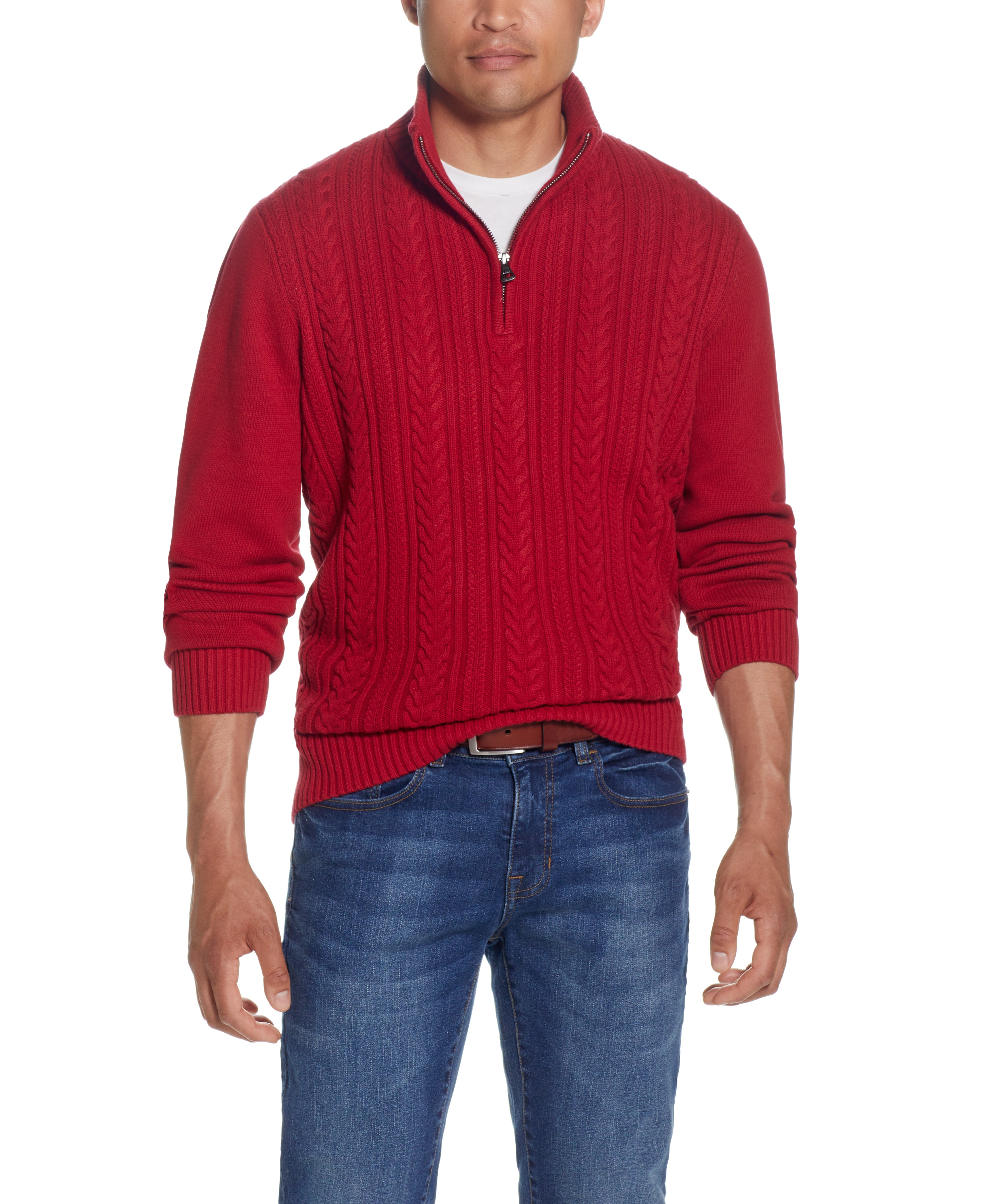 Weatherproof Vintage Cable Knit Quarter Zip Sweater in Dark Red Small