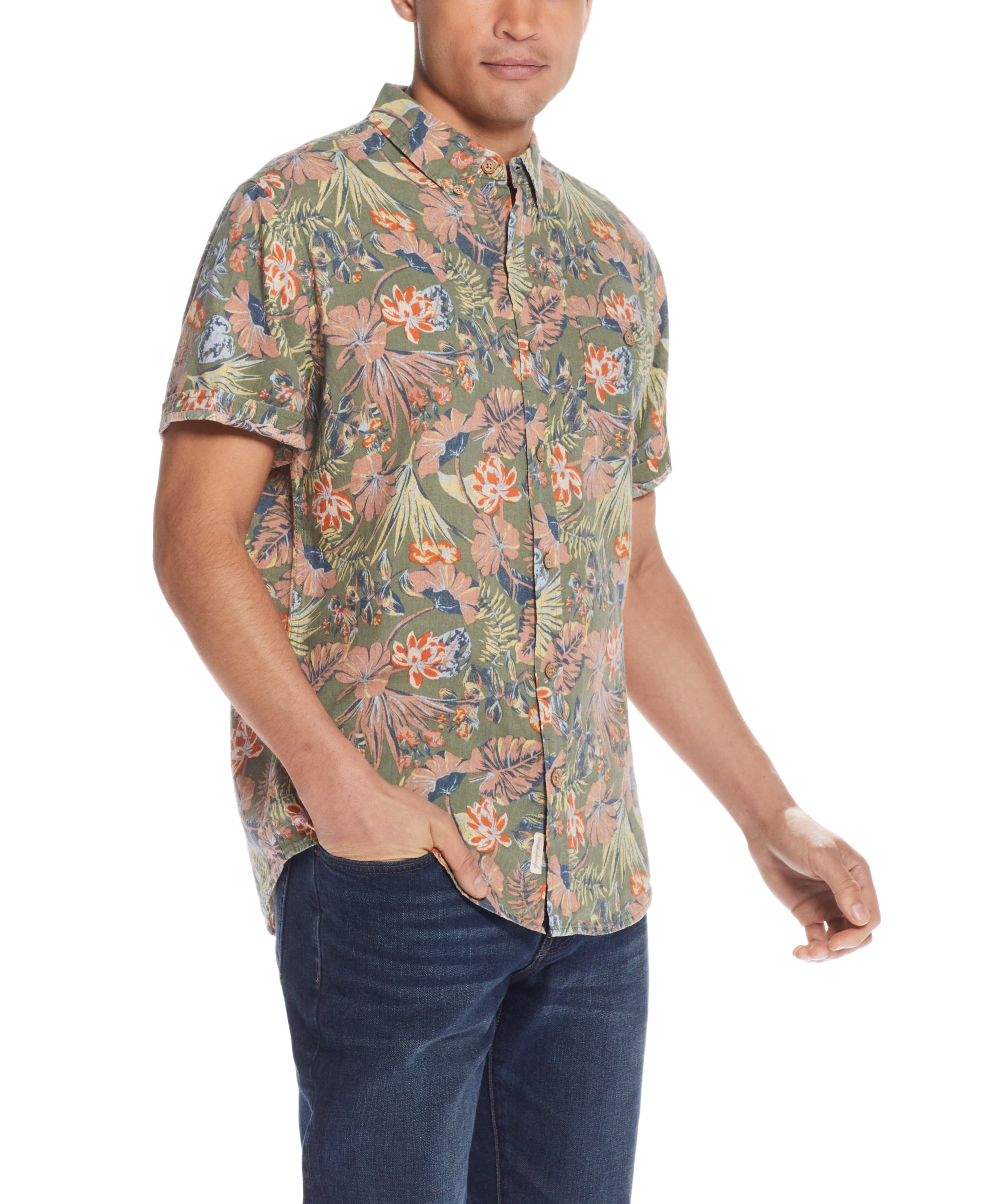 Floral Printed Shirt In Dusty Olive – Weatherproof® Vintage