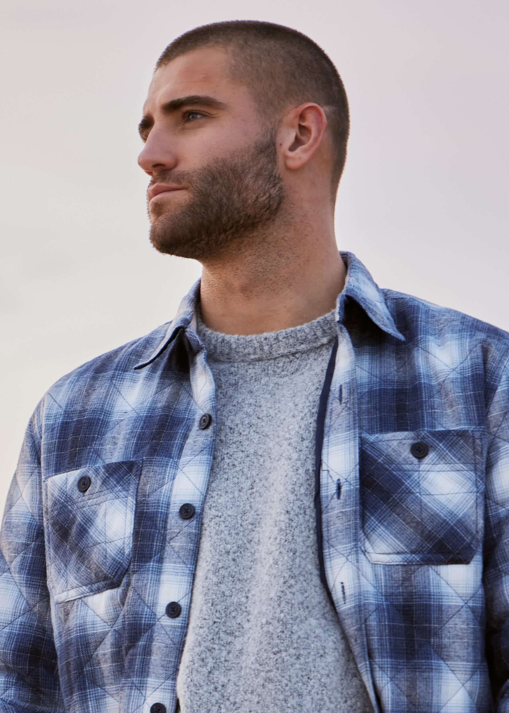 Quilted Plaid Shirt Jacket In Quiet Harbor