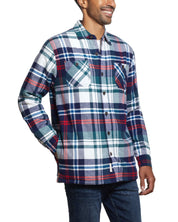 Sherpa Lined Flannel Shirt Jacket In Deep Cobalt