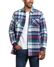 Sherpa Lined Flannel Shirt Jacket In Deep Cobalt