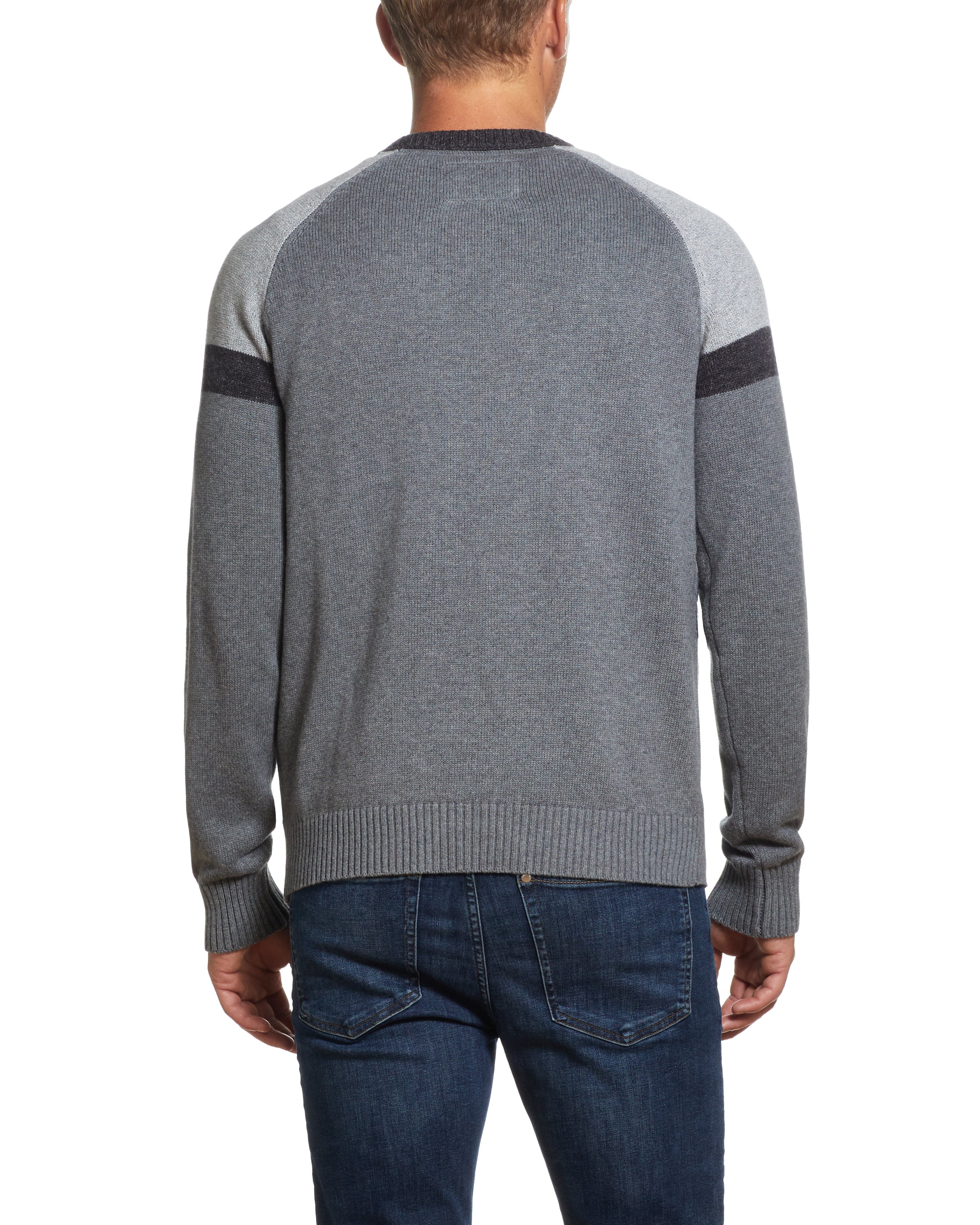 Color Block Raglan Sleeve Crew In Concrete Denim