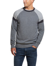 Color Block Raglan Sleeve Crew In Concrete Denim