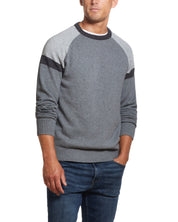 Color Block Raglan Sleeve Crew In Concrete Denim