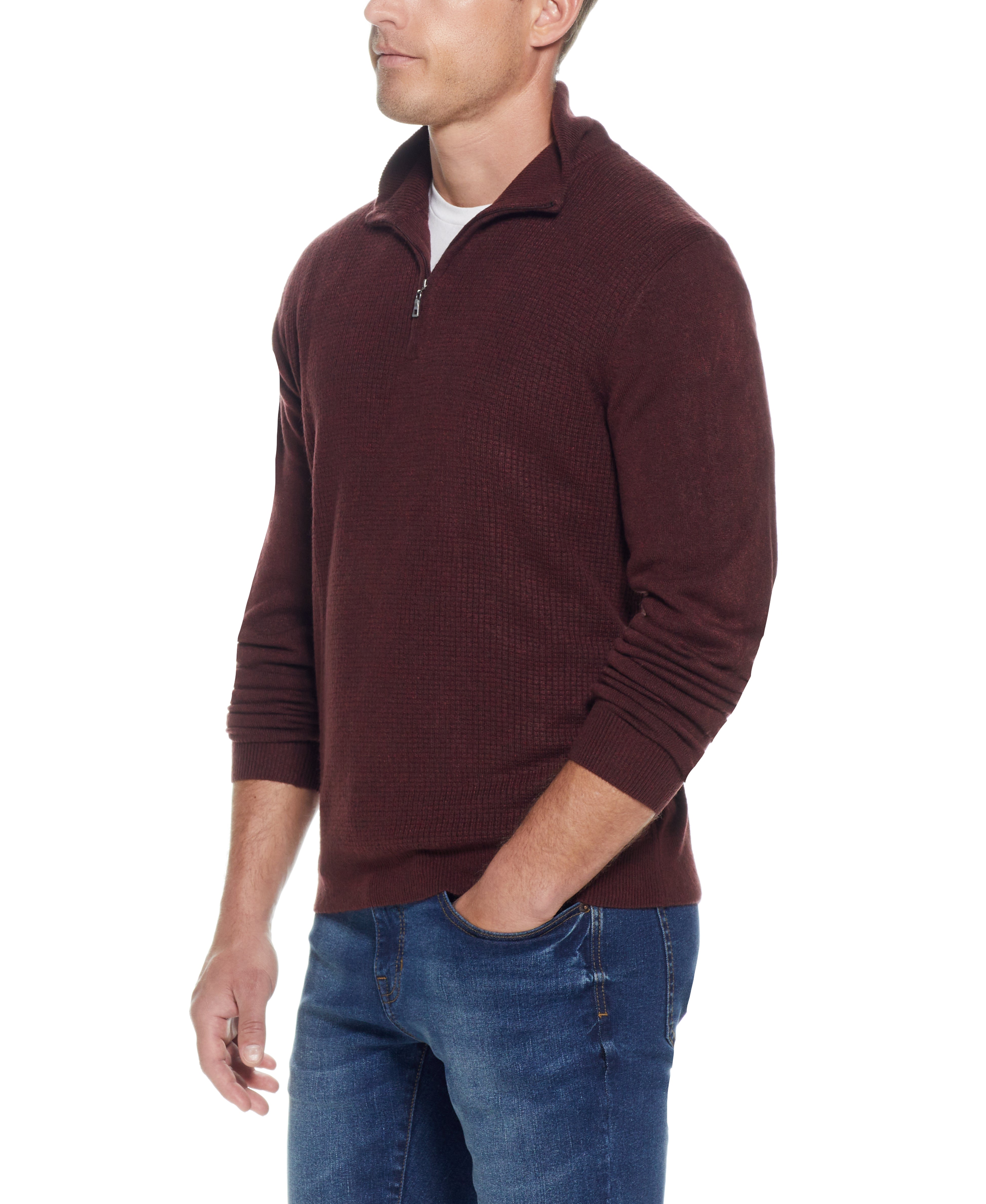 Soft Touch Quarter Zip Sweater in Oxblood