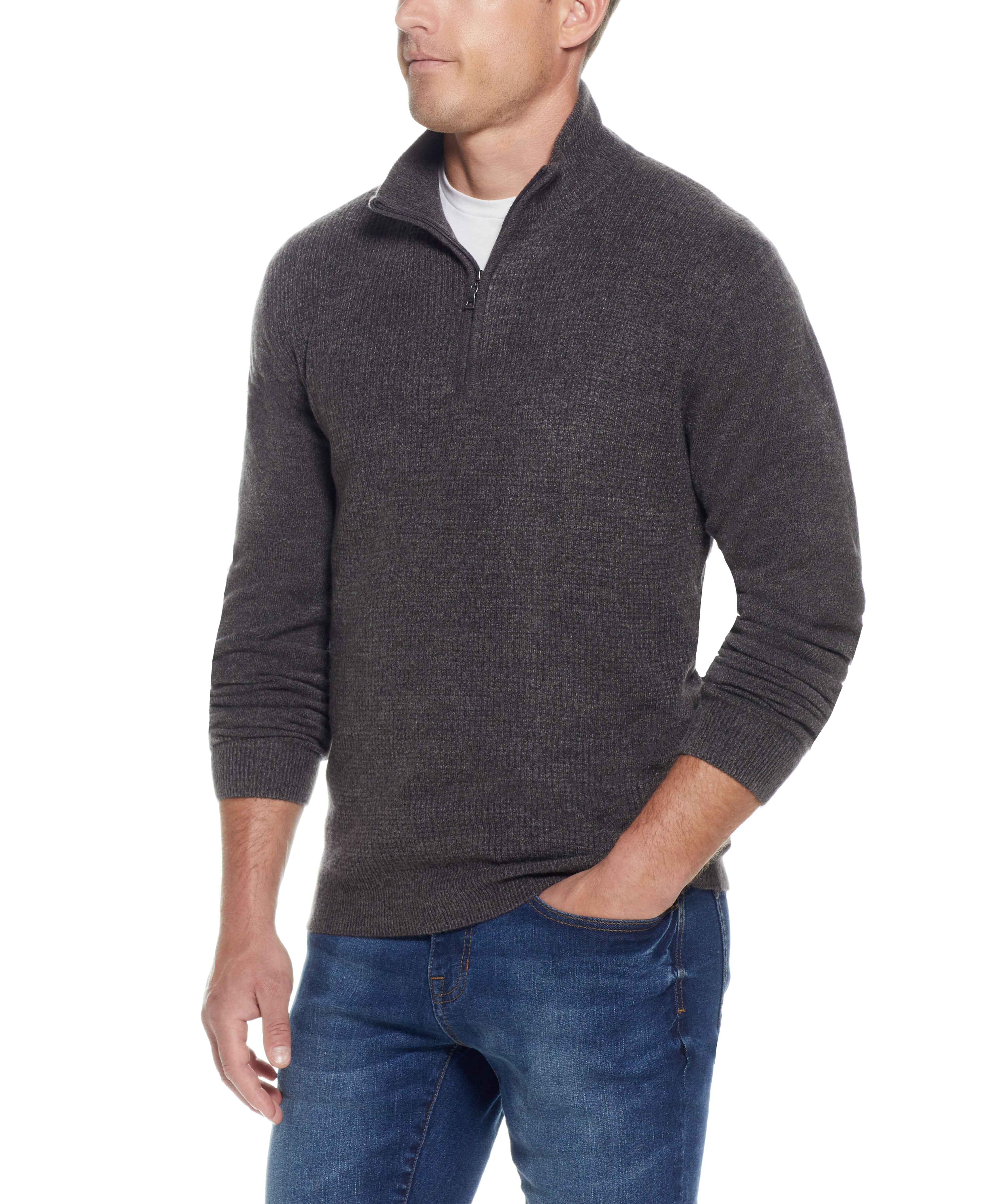 Soft Touch Quarter Zip Sweater in Pewter Heather