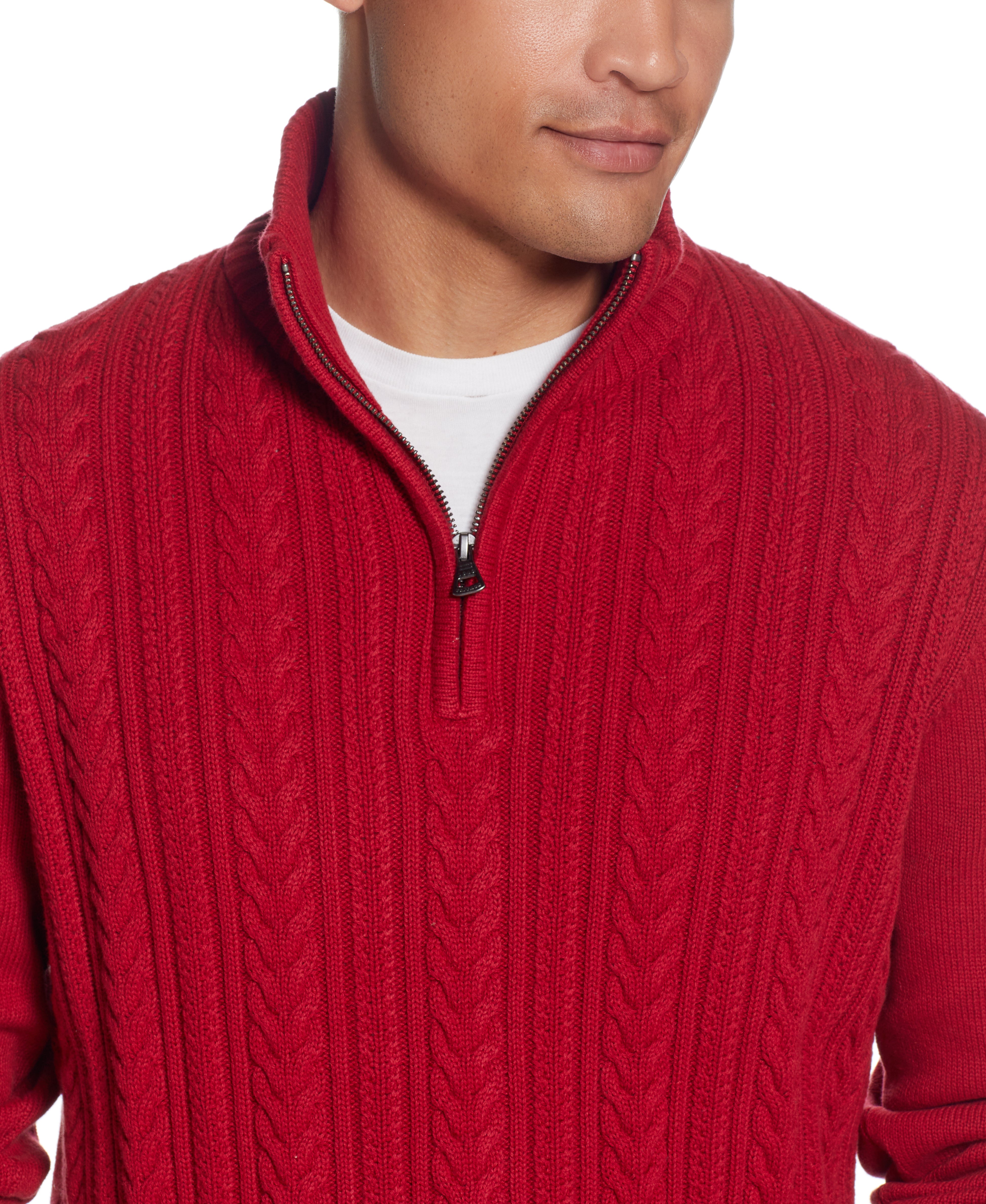 Cable Knit Quarter Zip Sweater In Dark Red