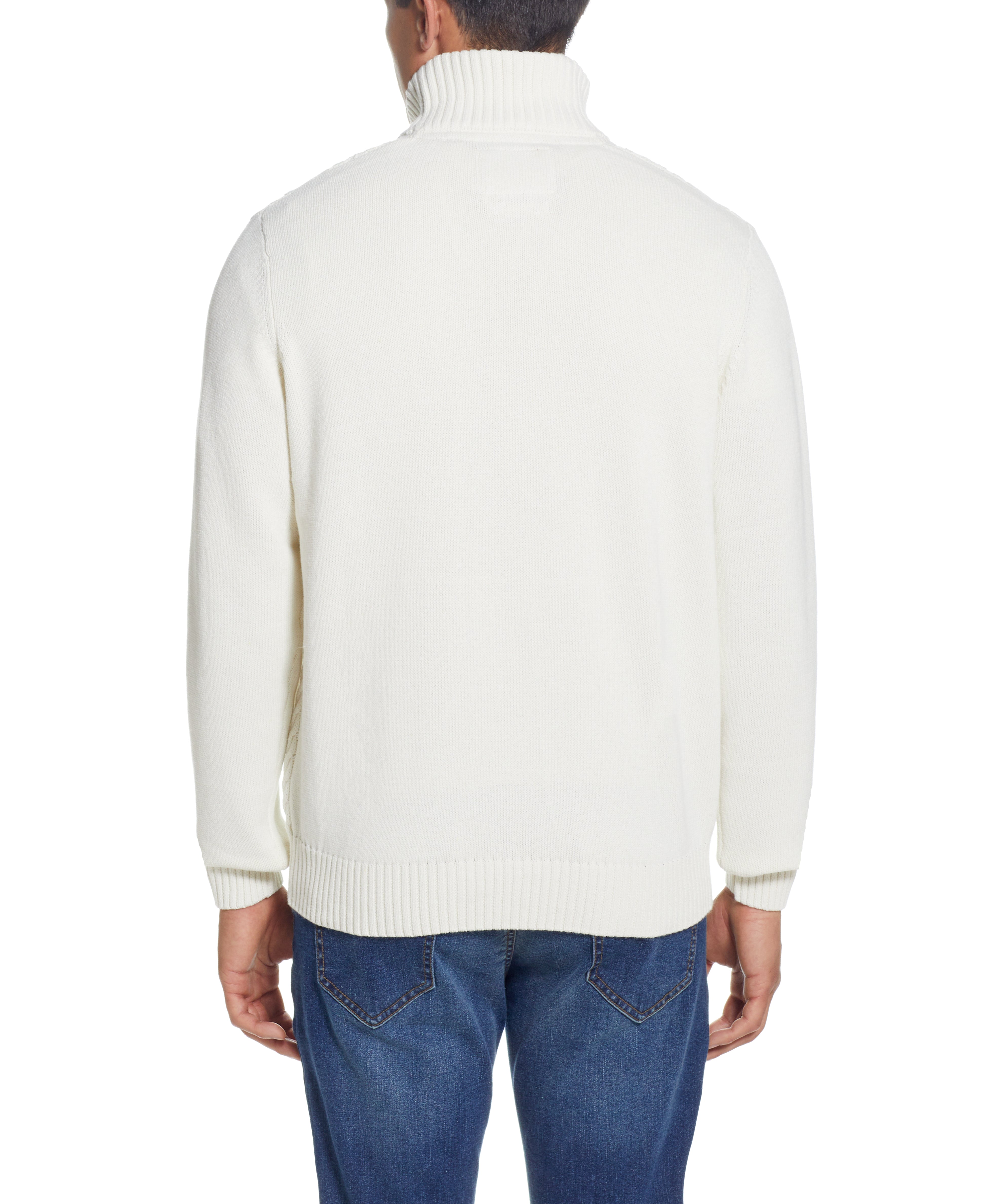 Cable Knit Quarter Zip Sweater In Ecru