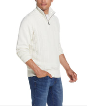 Cable Knit Quarter Zip Sweater In Ecru