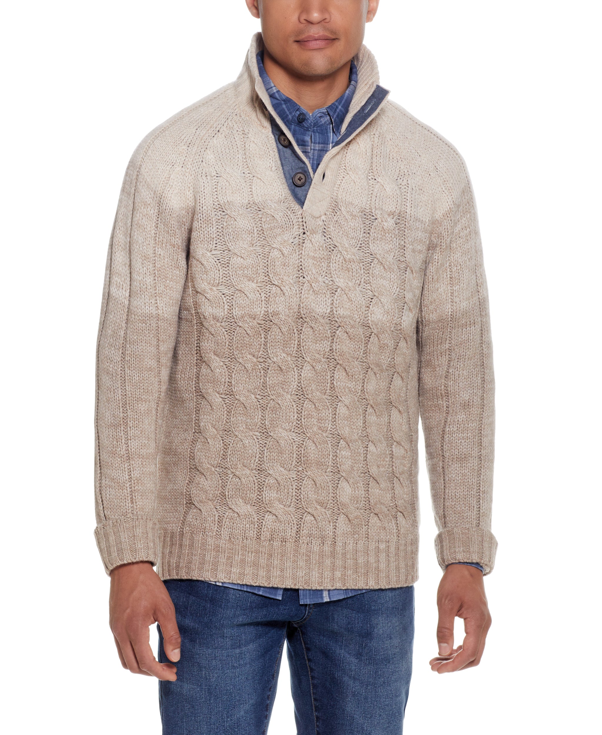 Ombre Front Cable Buttonup Mock In Beige Marl – Weatherproof® Vintage