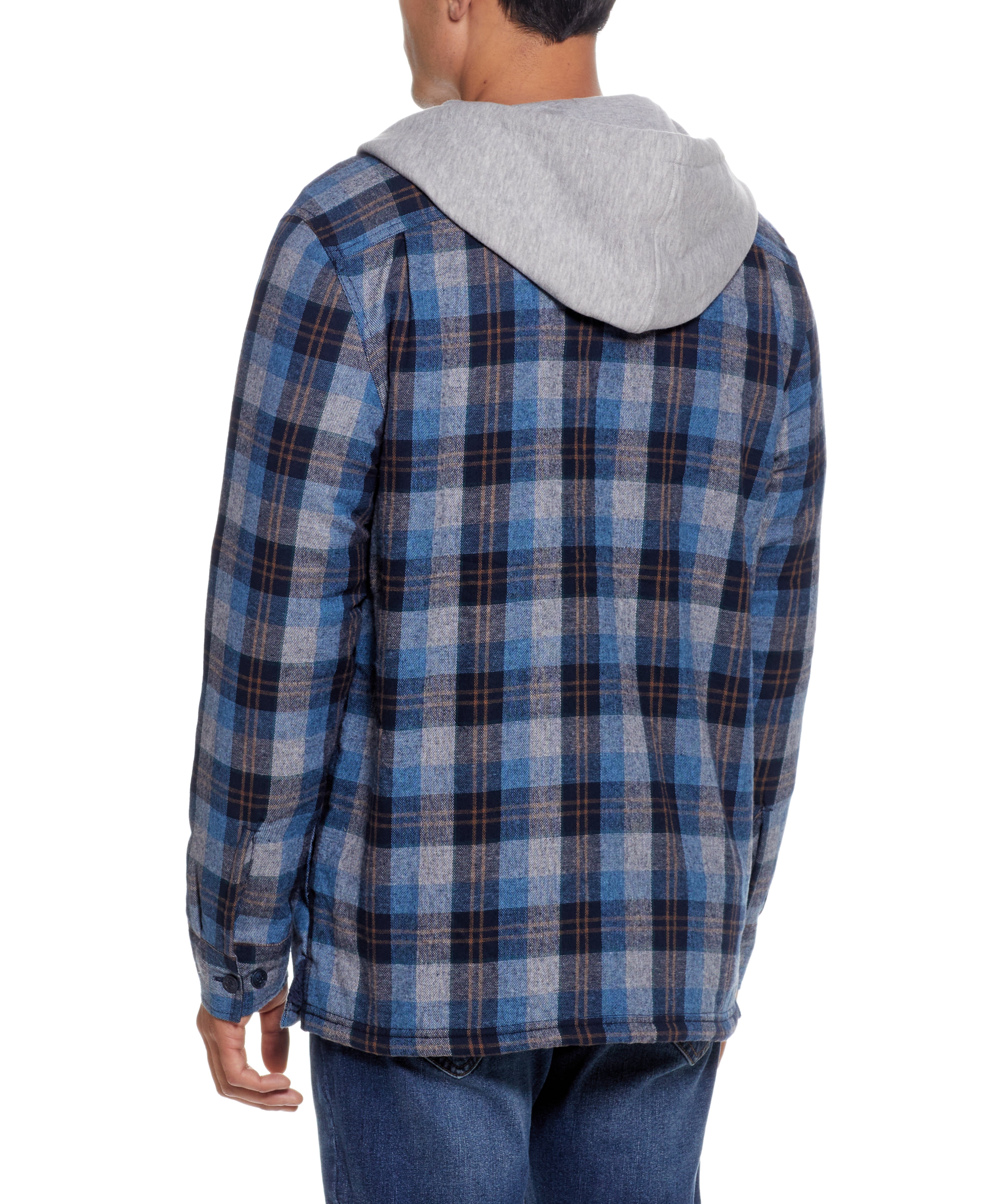 Blue flannel jacket with hood hot sale