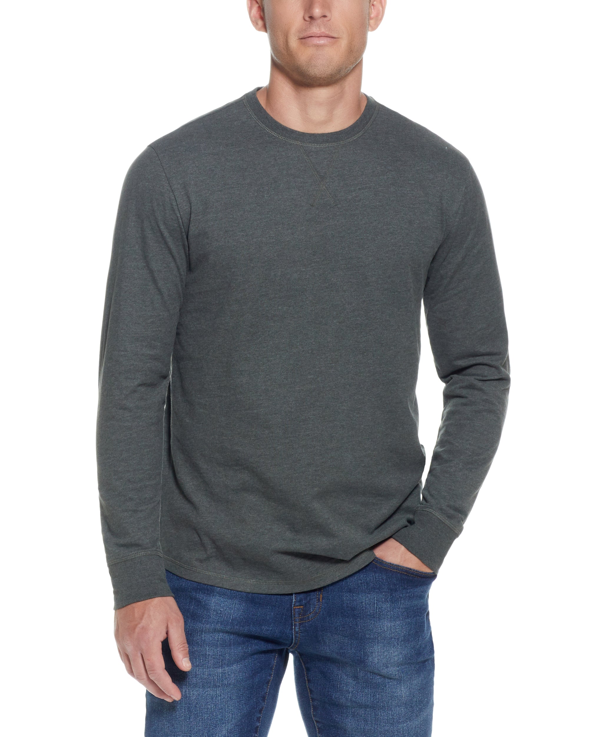 LONG SLEEVE BRUSHED JERSEY CREW in SCARAB GREEN – Weatherproof® Vintage