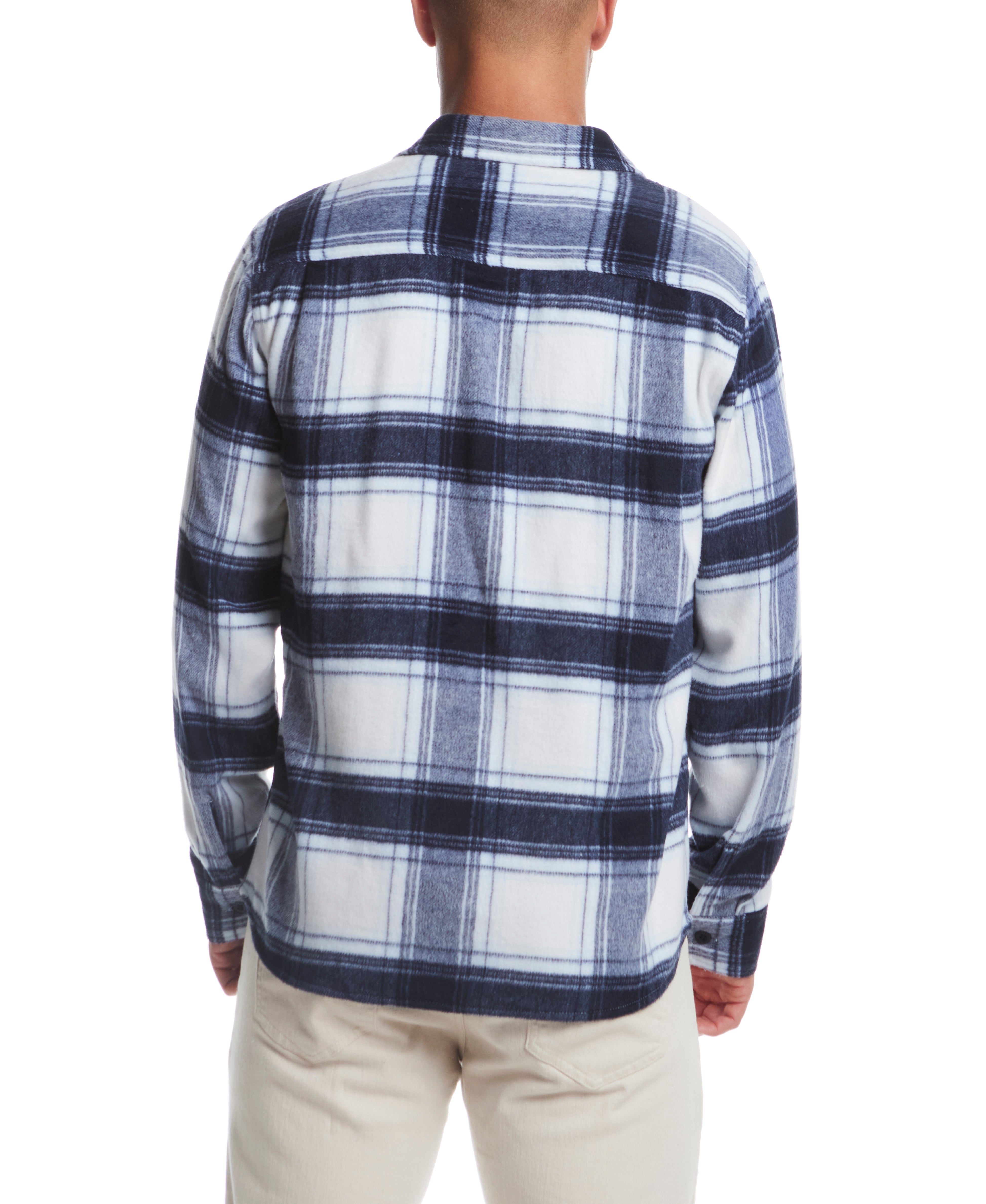 Brushed Unlined Shirt Jacket in White Plaid