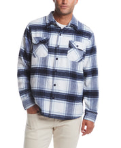 Brushed Unlined Shirt Jacket in White Plaid