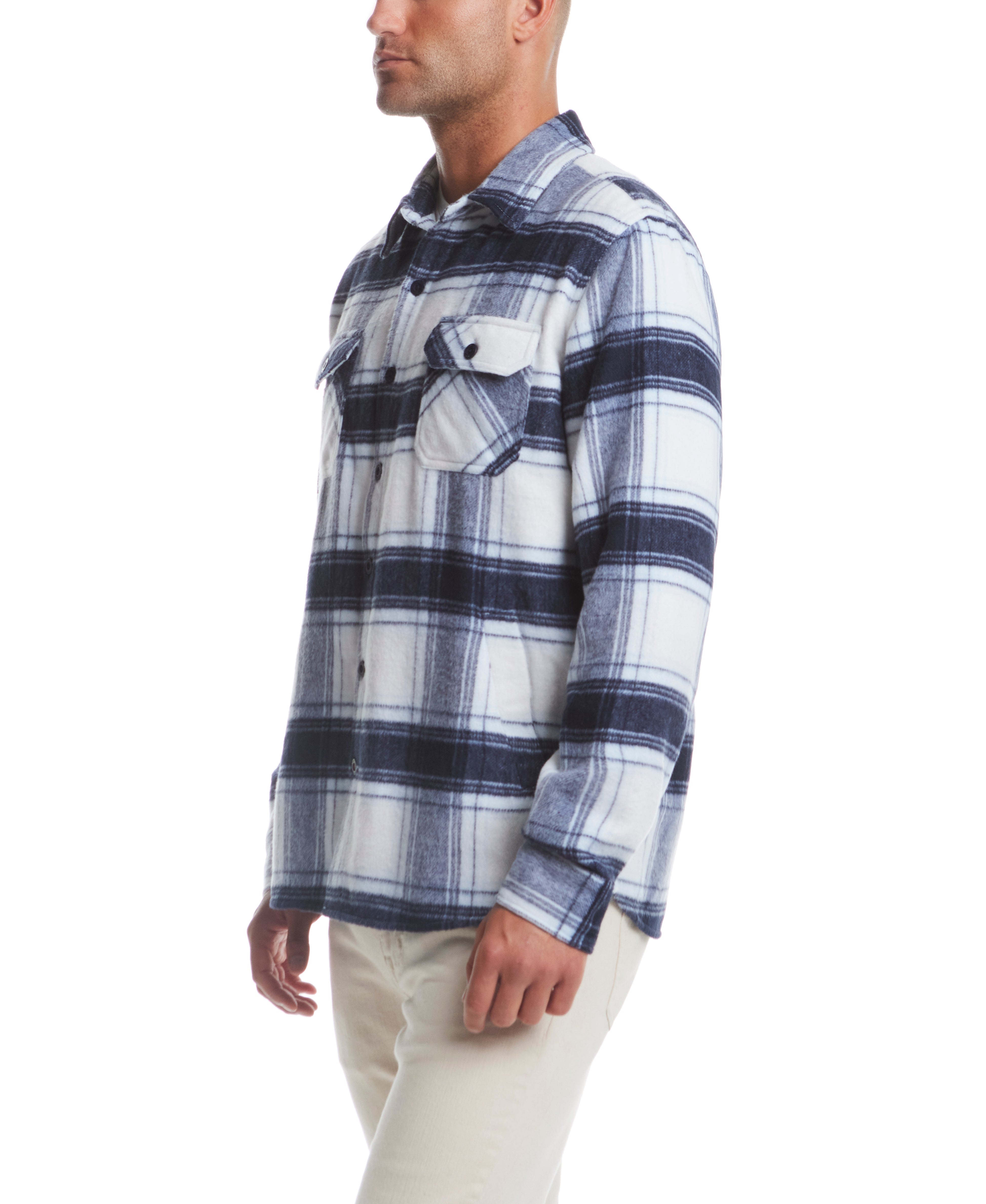 Brushed Unlined Shirt Jacket in White Plaid