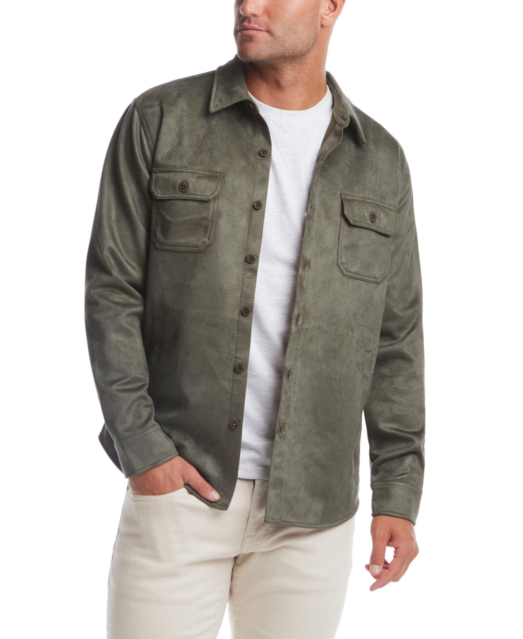 Unlined Sueded Shirt Jacket In Army