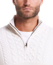 Holiday Cable Yoke Quarter Zip Sweater in Ecru