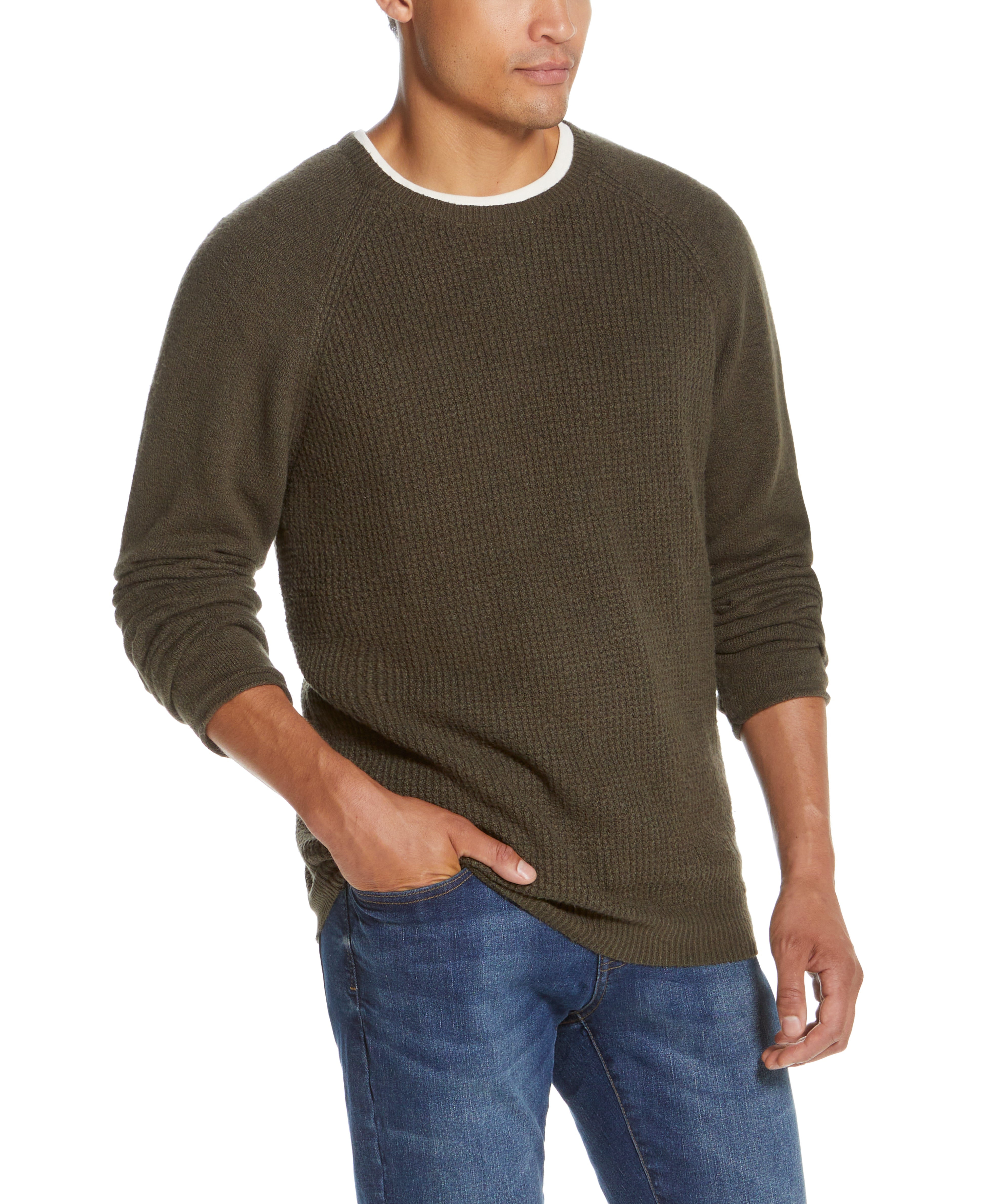 Waffle Crewneck Sweater in Chive