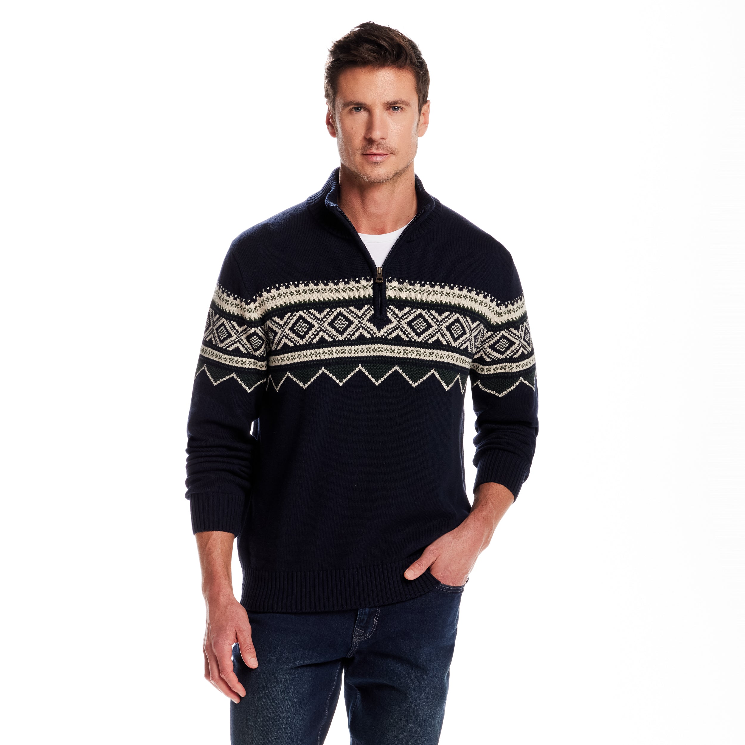 Nordic Quarter Zip Sweater In Dark Navy