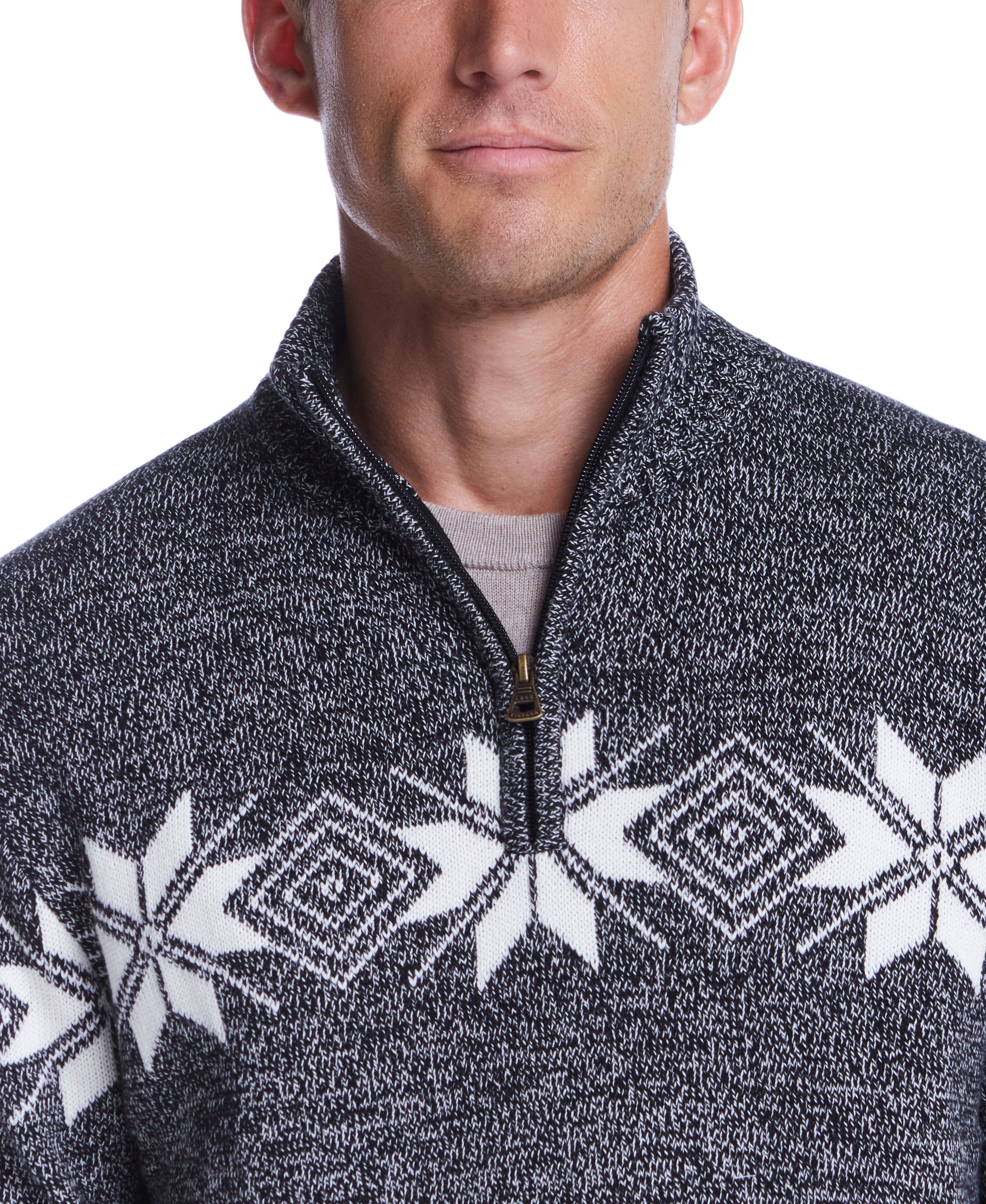 Snowflake Quarter Zip Sweater In Black Vanilla