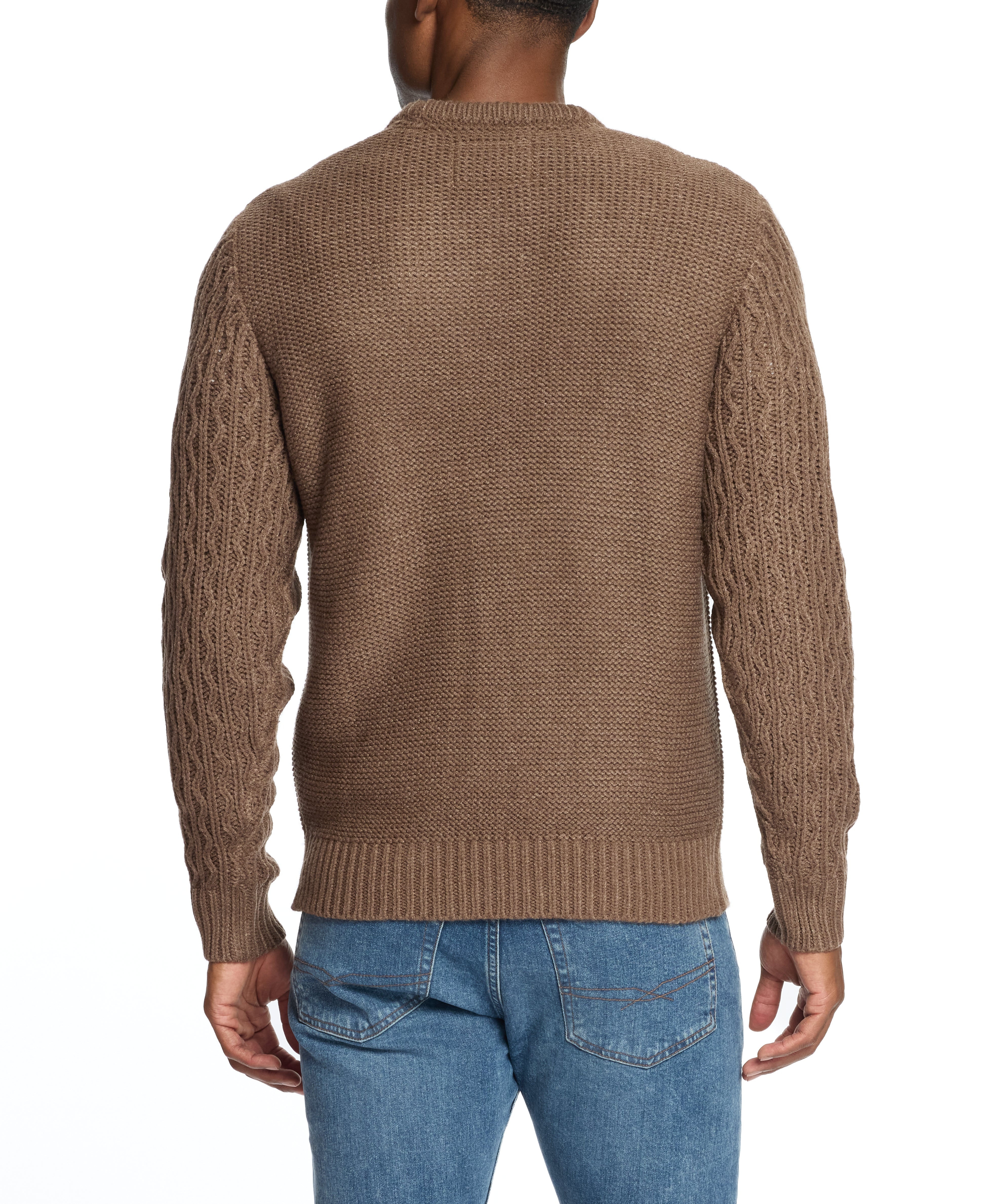 Zig Zag Cable Knit Crew In Flagstone