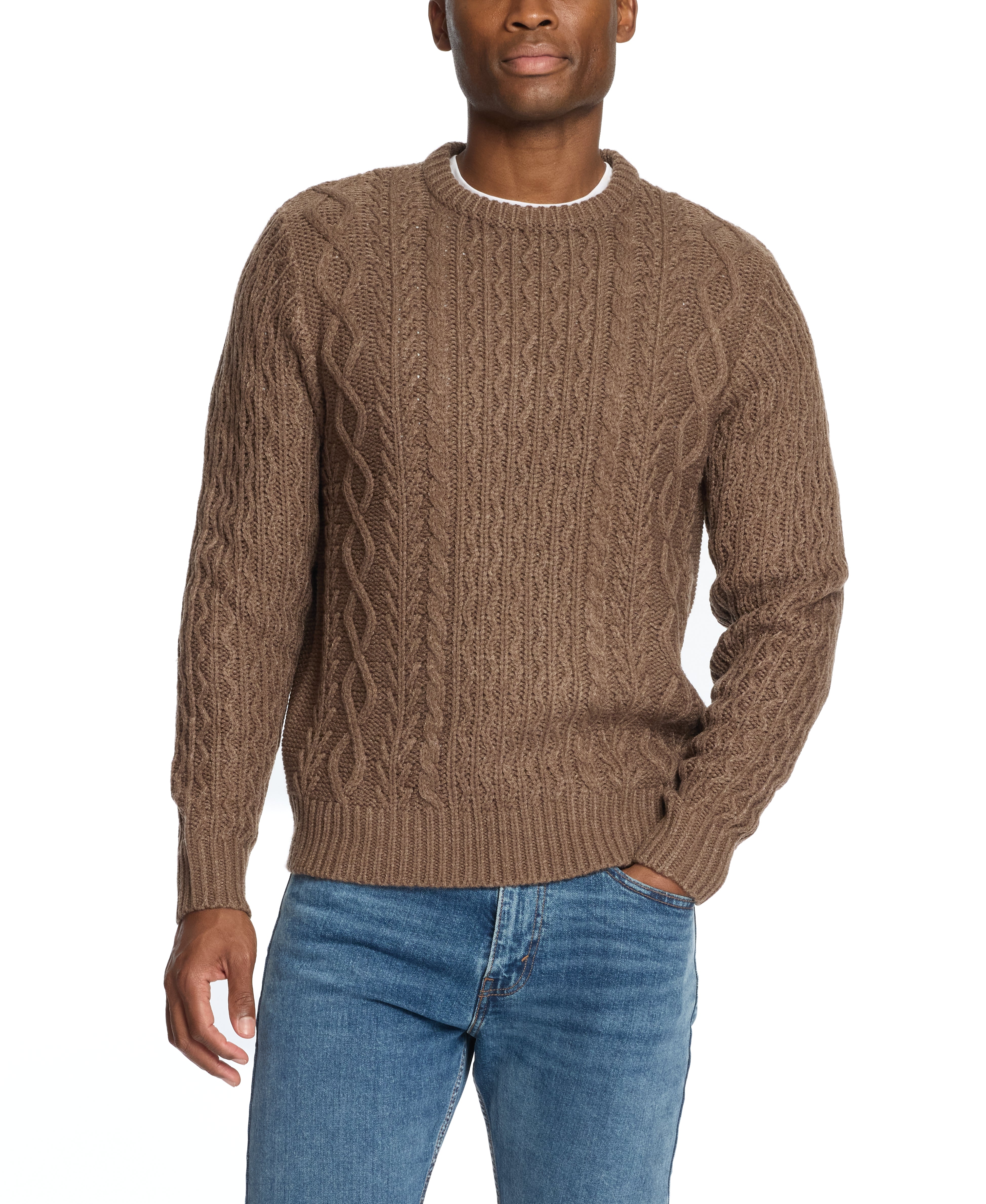 Zig Zag Cable Knit Crew In Flagstone