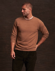 Cashmere Textured Crew in Camel Donegal