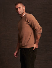 Cashmere Textured Crew in Camel Donegal