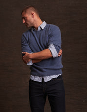 Cashmere Textured Crew In Denim Heather