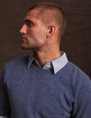 Cashmere Textured Crew In Denim Heather