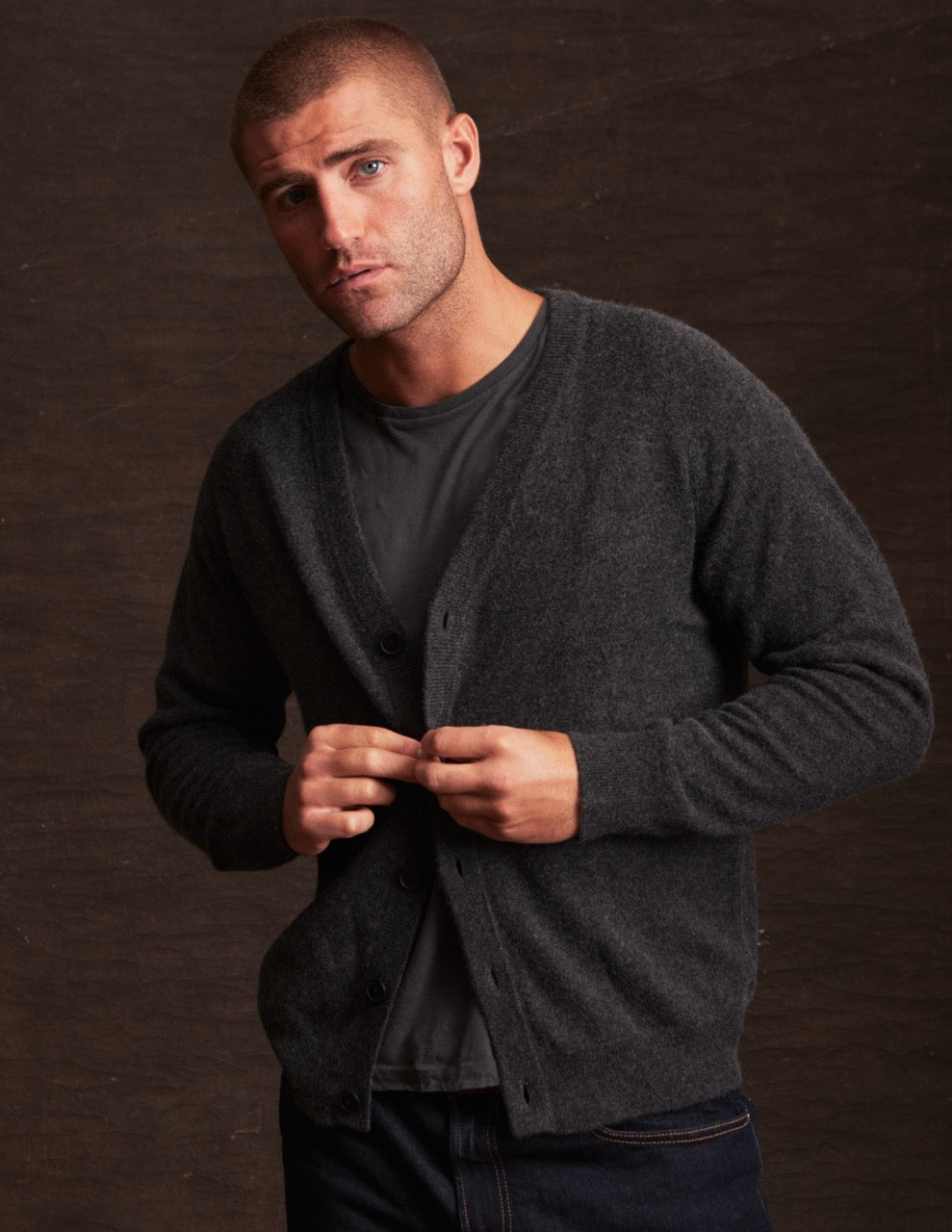 Cashmere Cardigan In Charcoal Heather