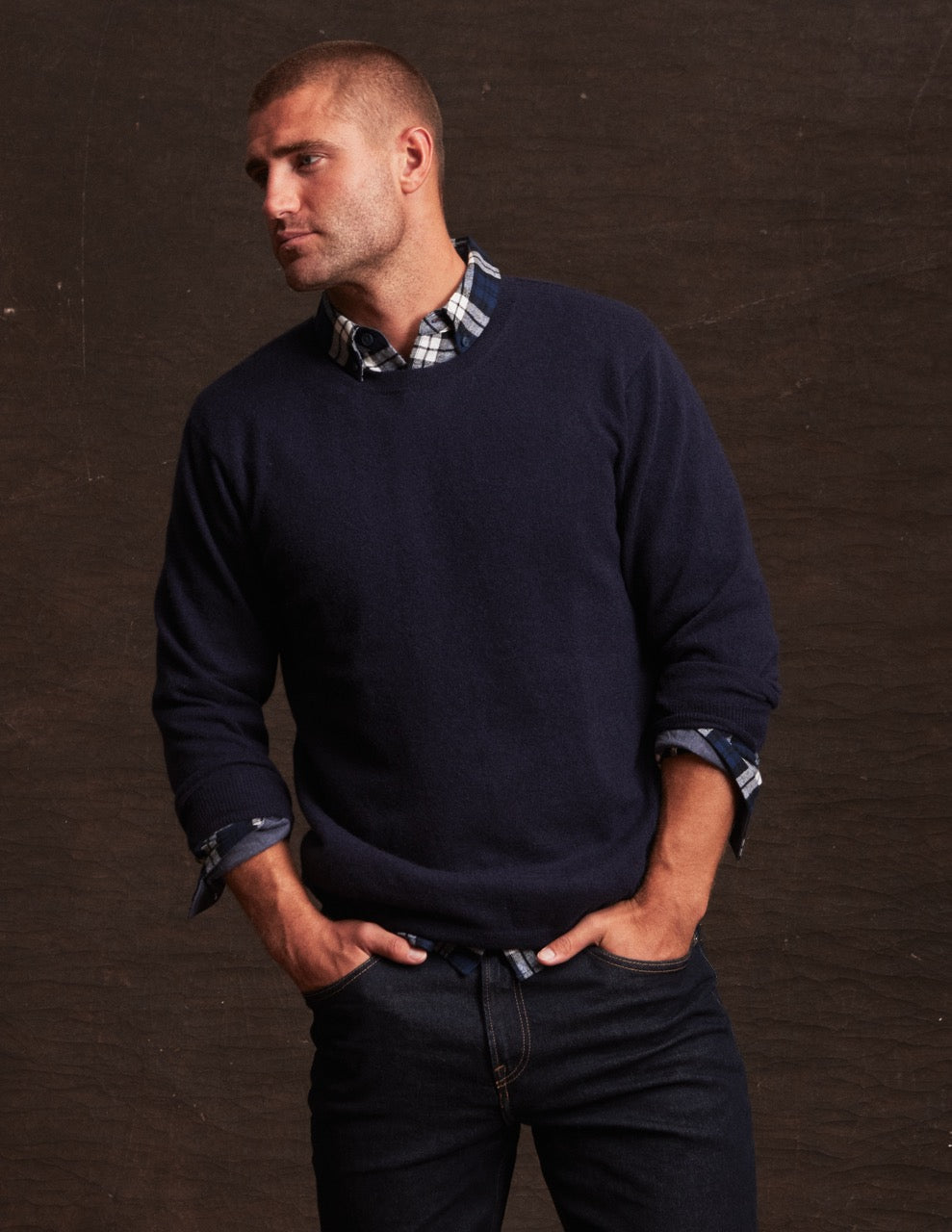 Cashmere Solid Crew in Dark Navy