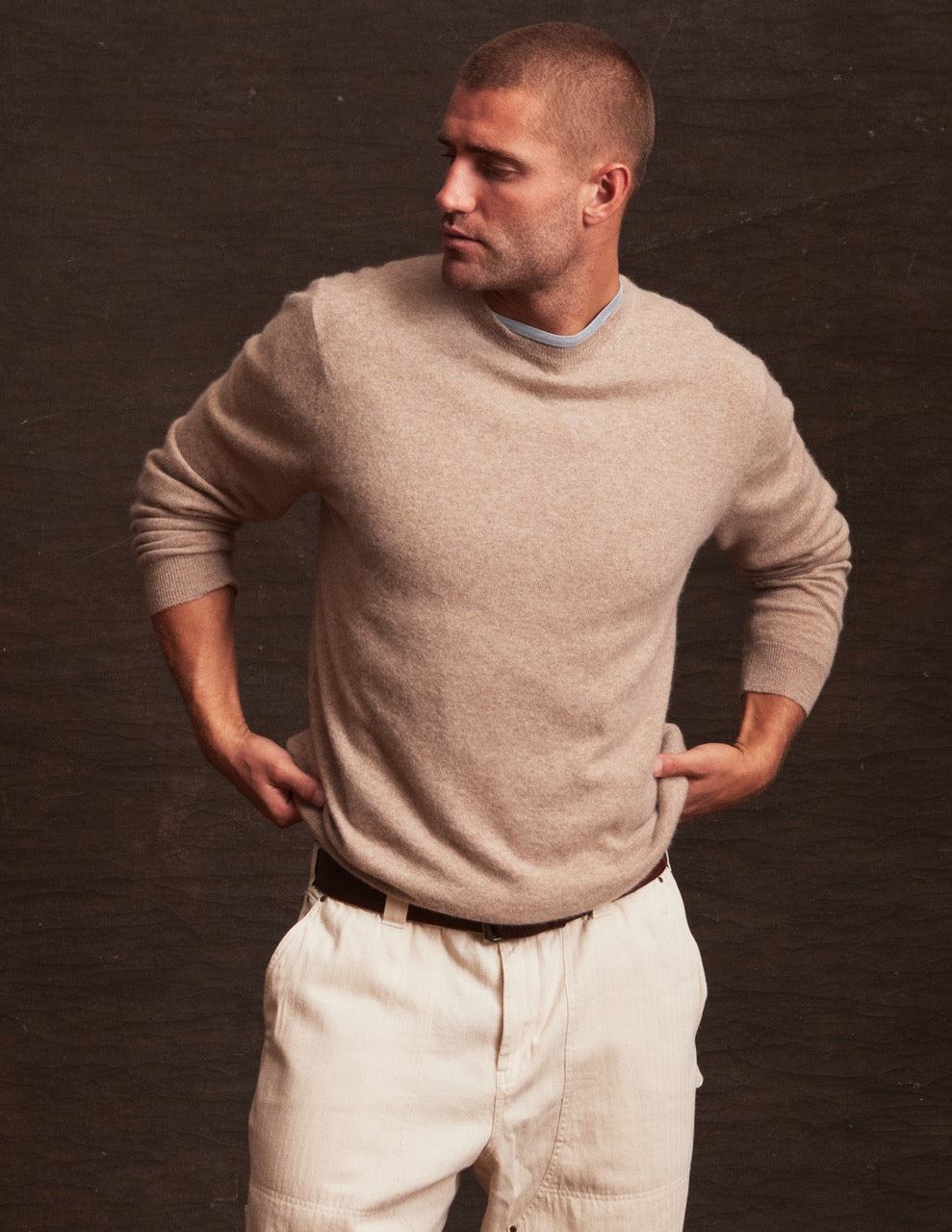 Cashmere Solid Crew in Taupe Heather