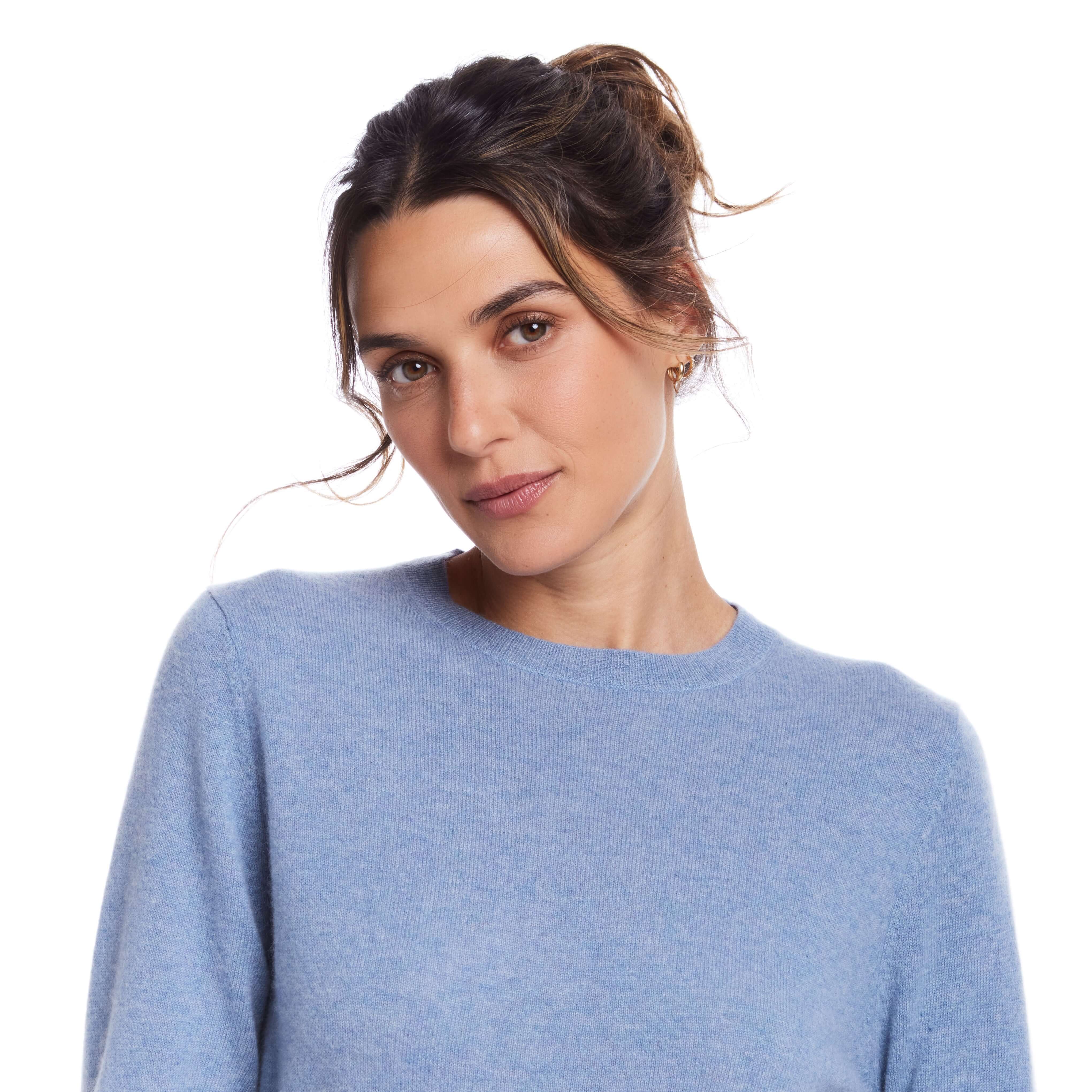 Women's Cashmere Long Sleeve Solid Crew In Chambray Heather