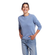 Women's Cashmere Long Sleeve Solid Crew In Chambray Heather