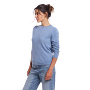 Women's Cashmere Long Sleeve Solid Crew In Chambray Heather