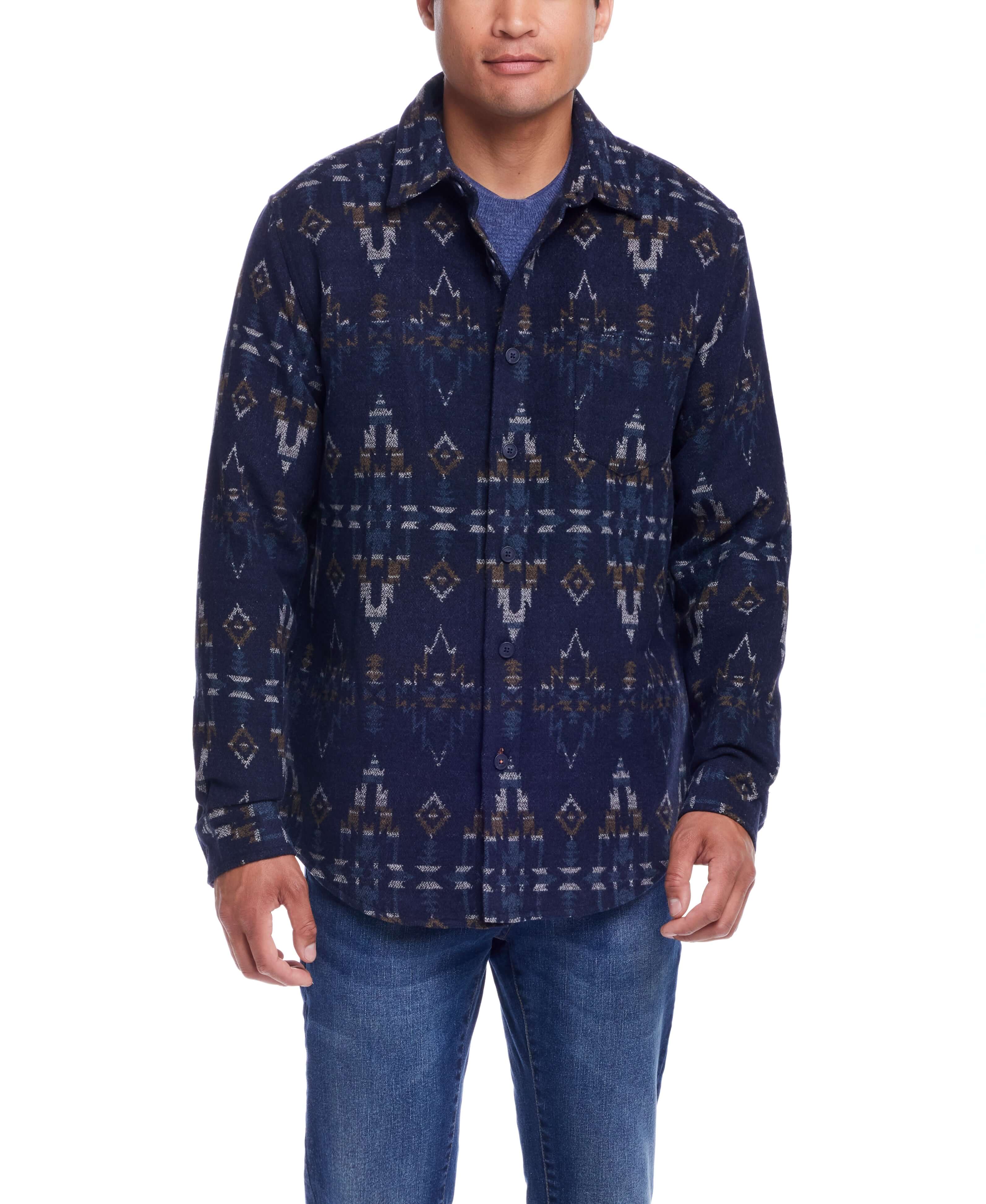 Southwest Jacquard Shirt Jacket In Blue Moss | Outerwear | Weatherproof Vintage