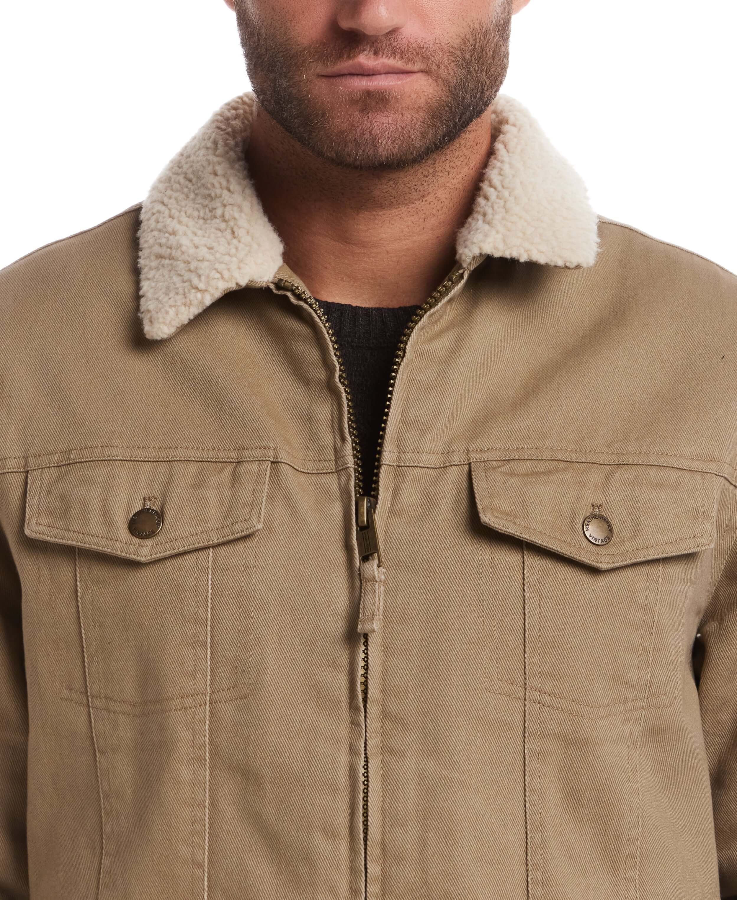 Sherpa Lined Twill Trucker In Elmwood