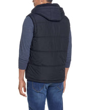 Sherpa Lined Hooded Puffer Vest In Black