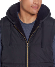 Sherpa Lined Hooded Puffer Vest In Black