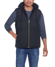 Sherpa Lined Hooded Puffer Vest In Black