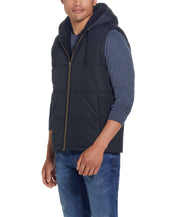 Sherpa Lined Hooded Puffer Vest In Black