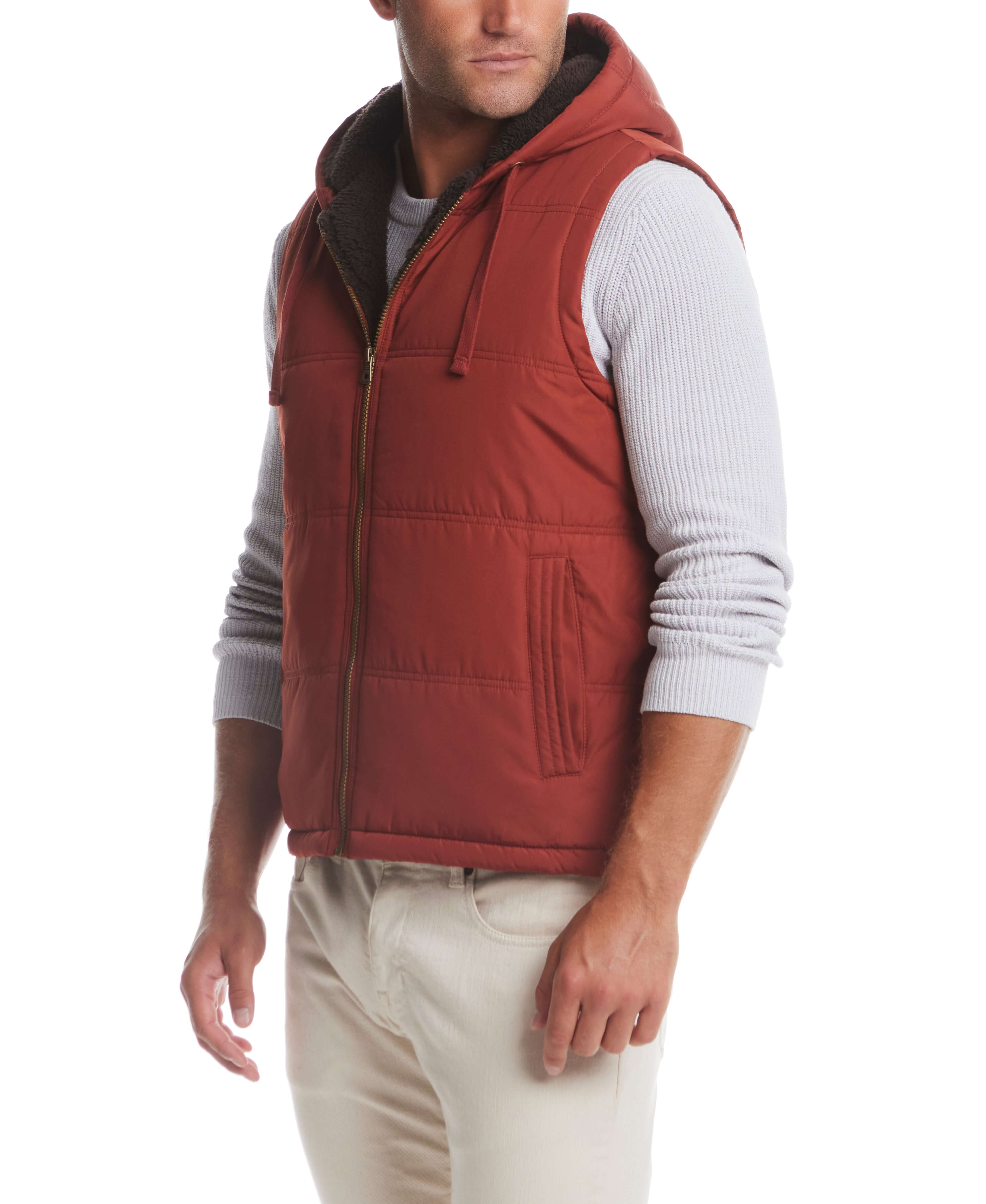 Sherpa Lined Hooded Puffer Vest In Roasted Russet Weatherproof Vintage