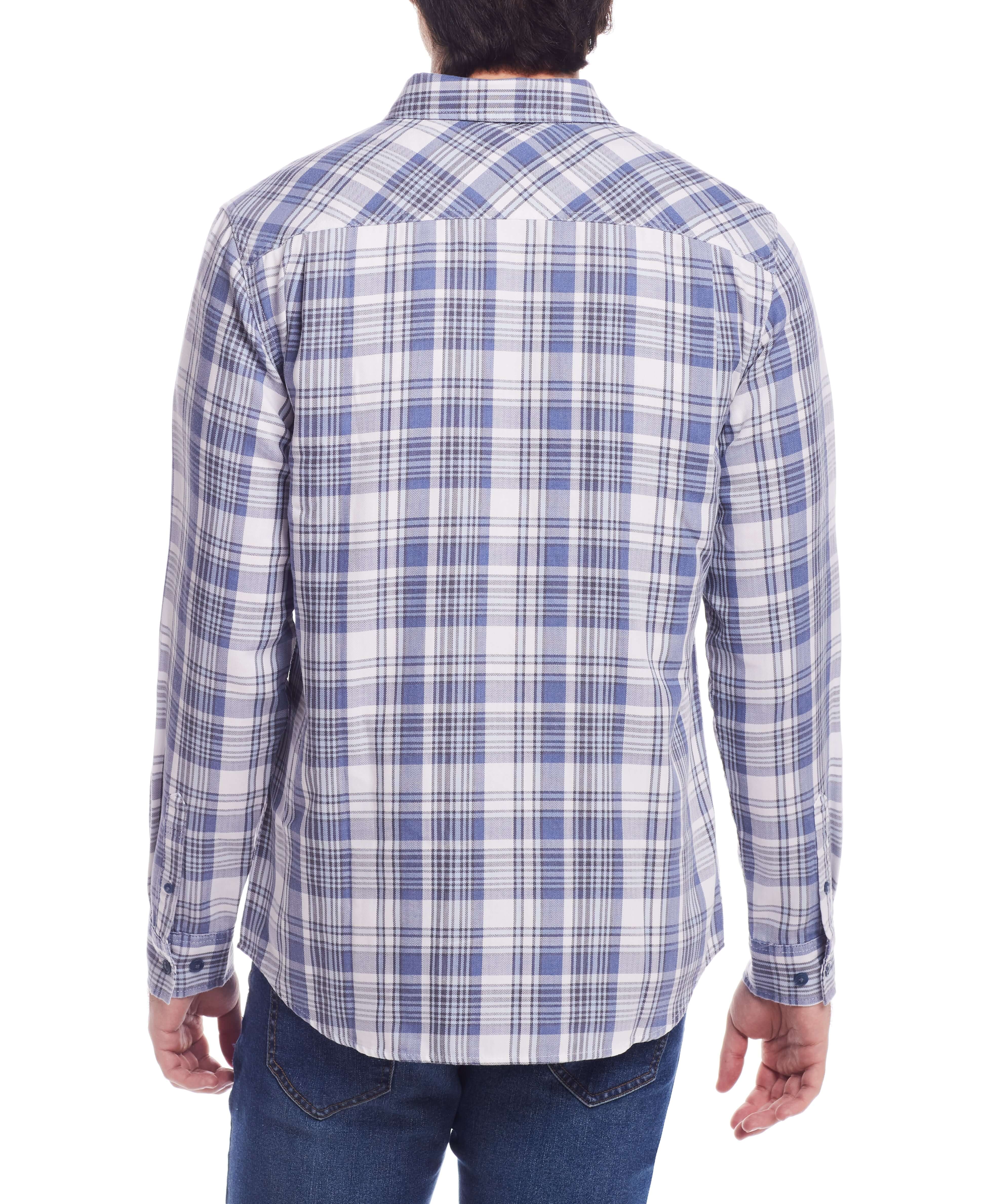 Long Sleeve Burnout Flannel In Grey Blue