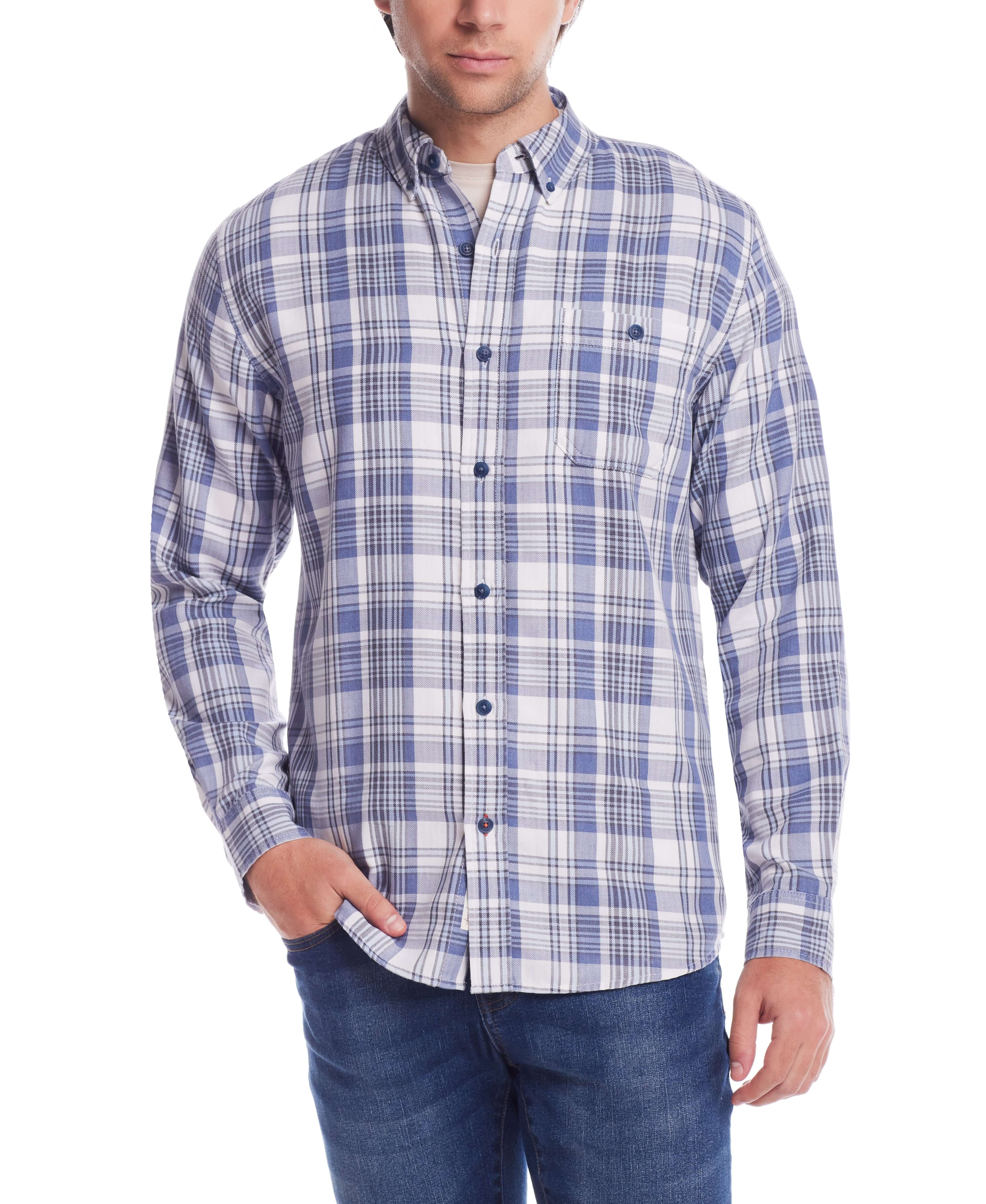 Long Sleeve Burnout Flannel In Grey Blue