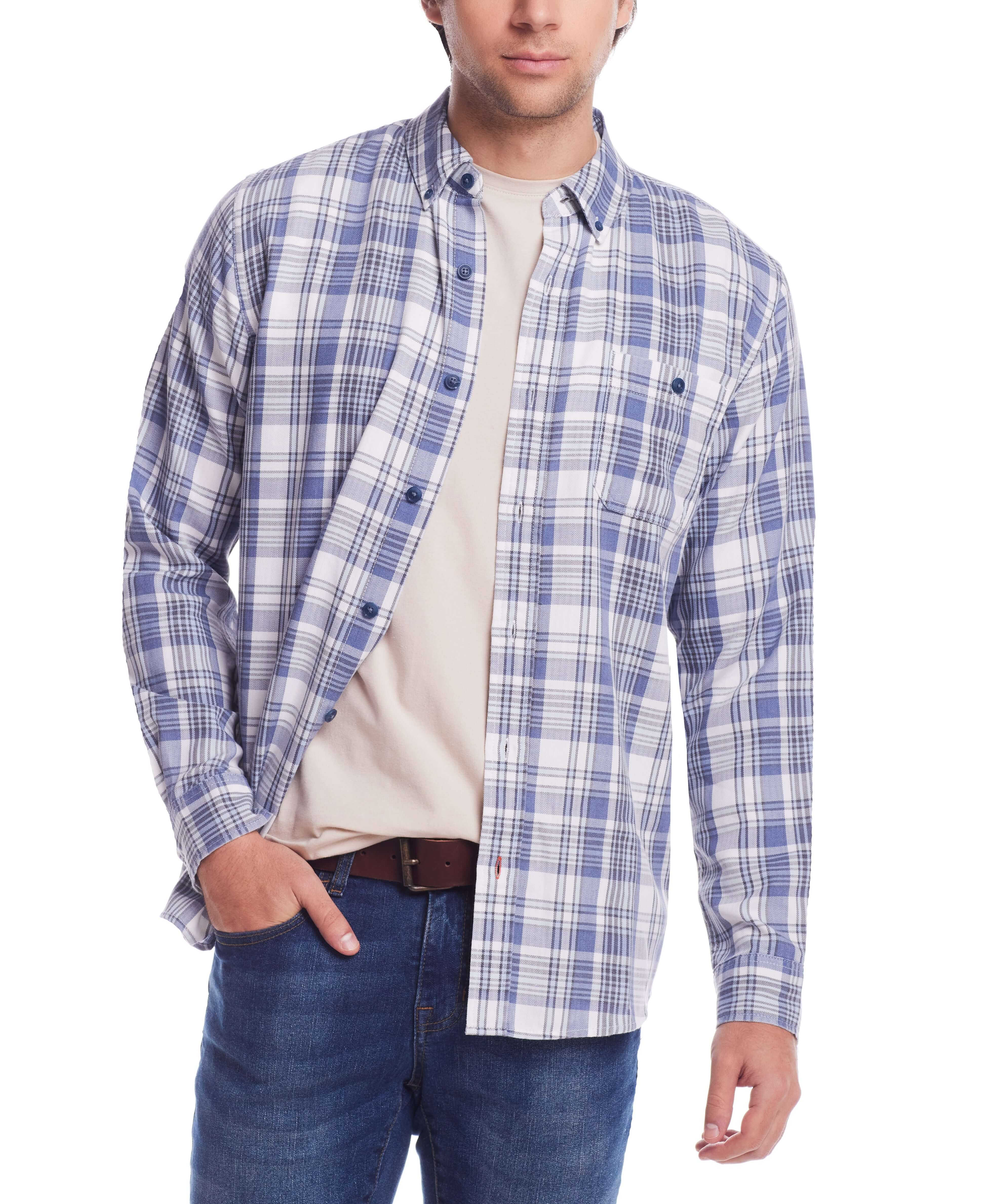 Long Sleeve Burnout Flannel In Grey Blue