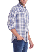 Long Sleeve Burnout Flannel In Grey Blue