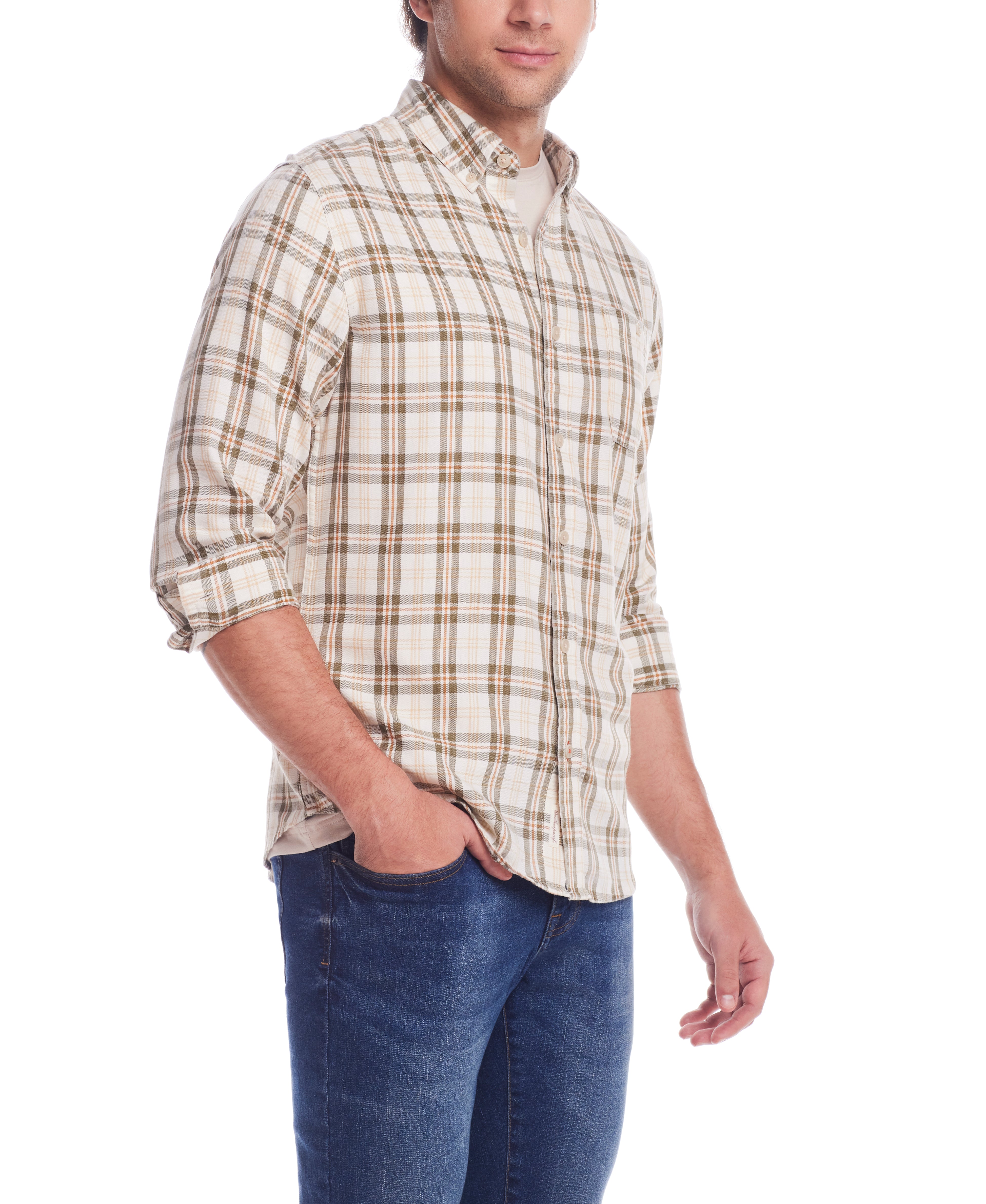 Long Sleeve Burnout Flannel In Seed Pearl