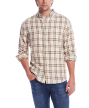 Long Sleeve Burnout Flannel In Seed Pearl