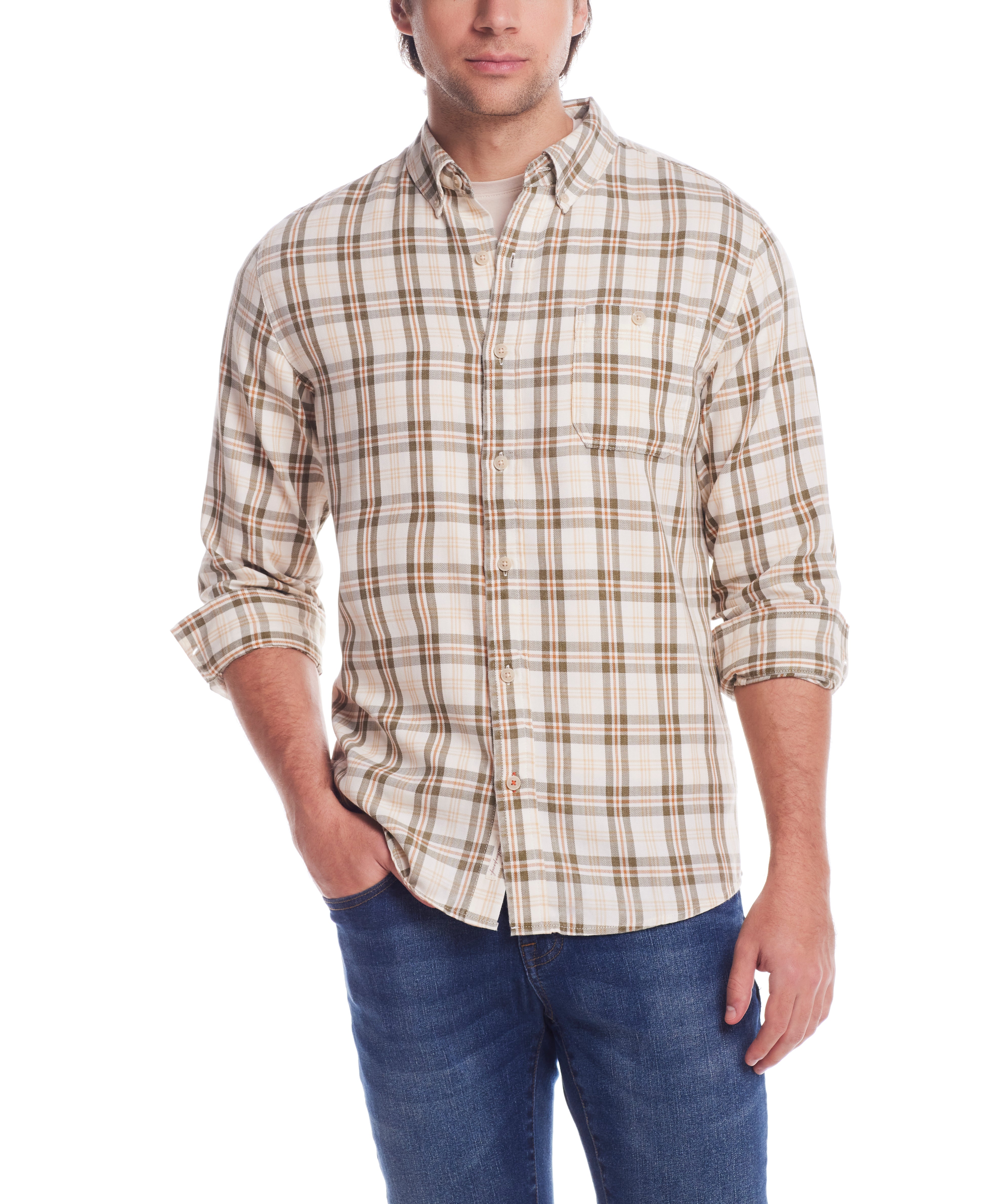 Long Sleeve Burnout Flannel In Seed Pearl